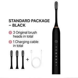 Electric Toothbrush with 3 Brush Heads - Black